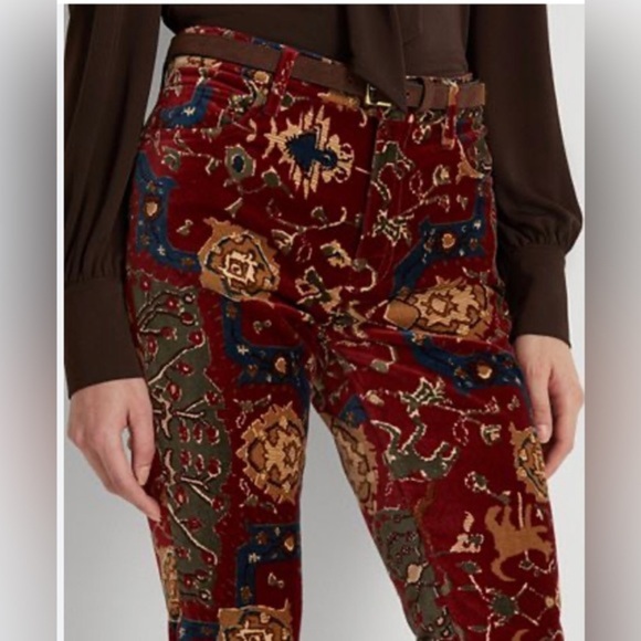 LAUREN RALPH LAUREN tapestry Printed Velvet High-Rise Boot Pants size 8 new - Picture 5 of 7